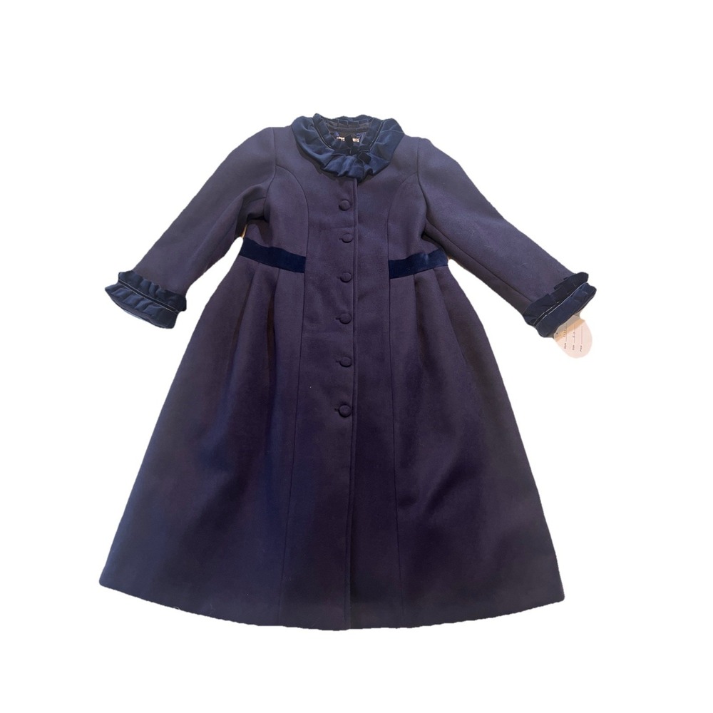 Sarah Louise Girls Winter Coat Velvet Ruffles, Navy Blue, 6 Years, NWT 013545